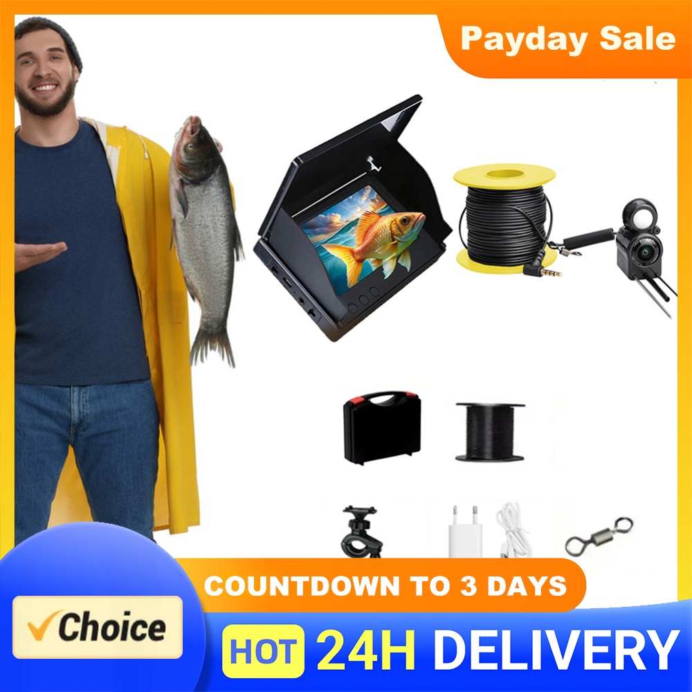 Fish Finder Portable - 水中釣り用カメラ。4.3インチIPSモニター搭載。氷上釣り用、暗視機能付き、ポータブルビデオ魚群探知機。防水仕様で、氷上や海での使用に最適。