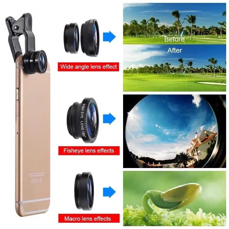 3in1モバイルフォン用魚眼レンズ 0.67X広角マクロレン - Fishing Camera のレビューと価格