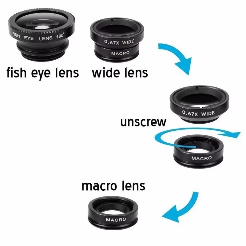 3in1モバイルフォン用魚眼レンズ 0.67X広角マクロレン - Fishing Camera のレビューと価格
