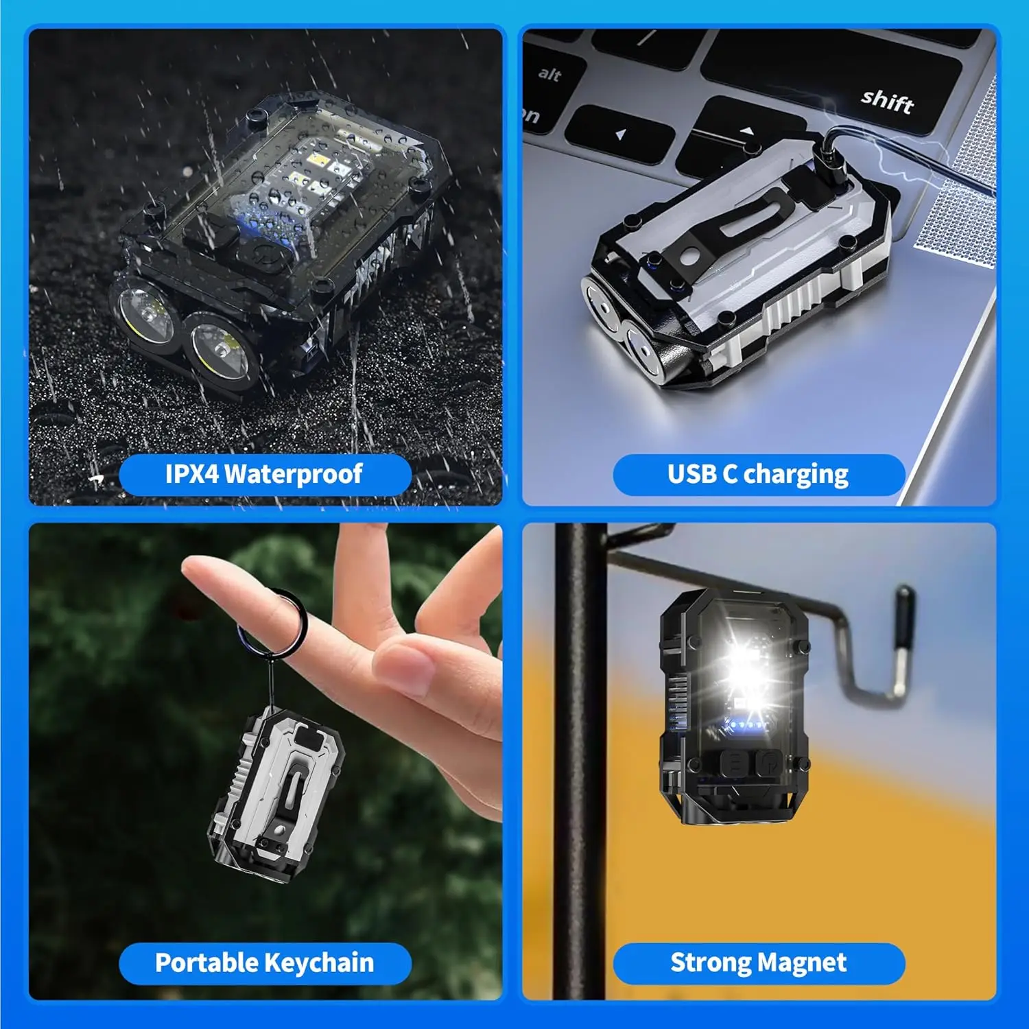 ミニ COB キーホルダー懐中電灯、クリップオン充電式 ED - Fishing Light のレビューと価格